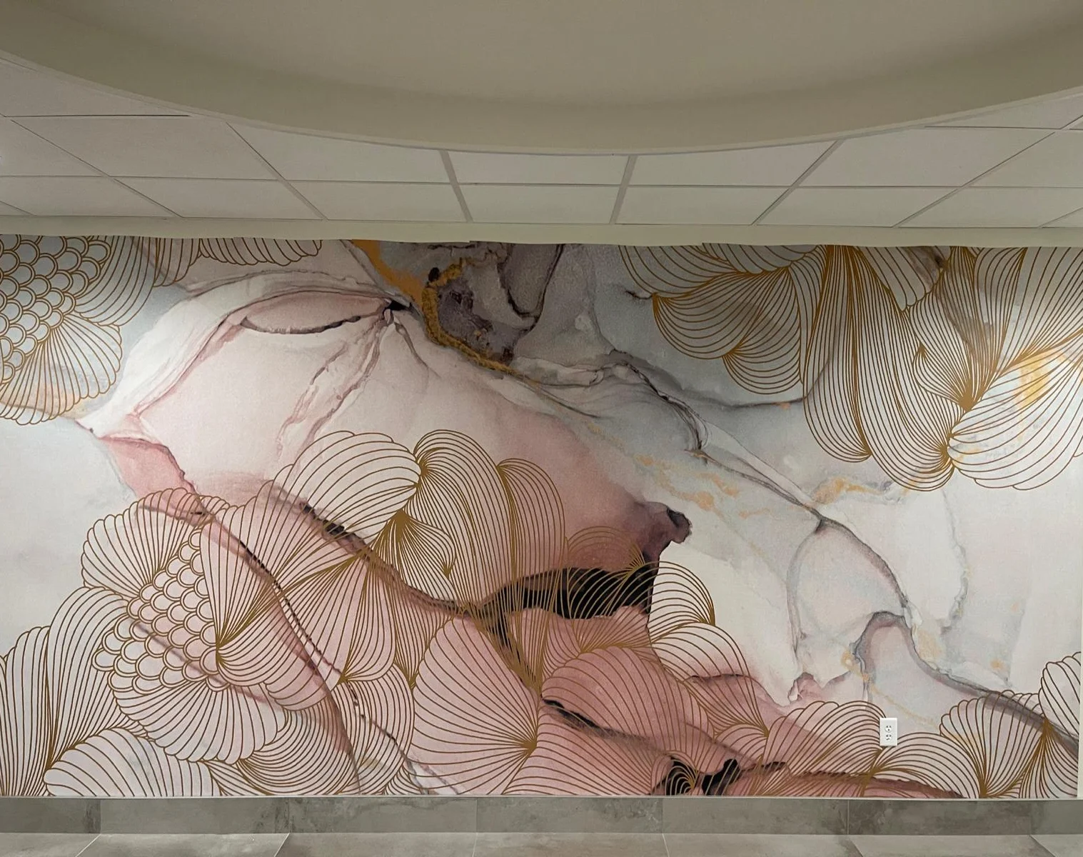 Delicate floral wallpaper installation close up - premium wallpaper installer New Jersey