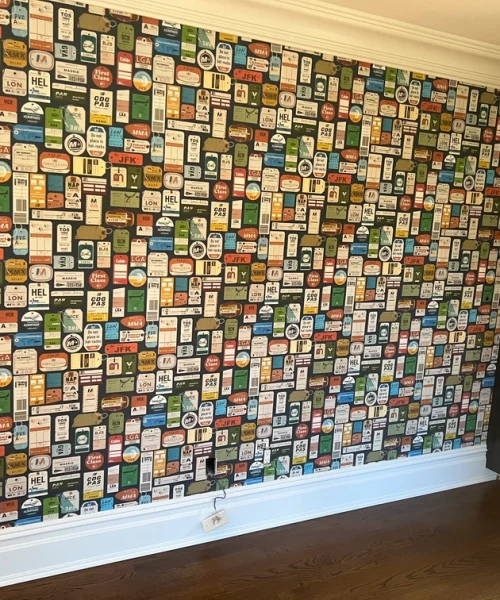 Full wall custom patterned wallpaper installation accent wall - New York